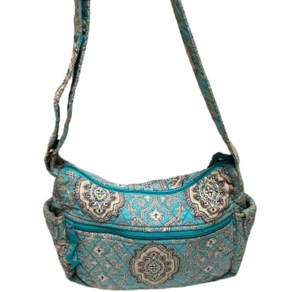 Vera Bradley Blue Beige Paisley Small Purse with Wear on Straps - Boho, Preppy - Picture 4 of 10